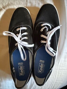 Keds Black Canvas Sneakers with White Laces and Blue Insoles